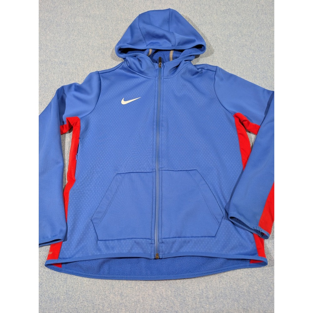 Nike Therma-FIT Full Zip Hoodie Blue Red Performance Fleece Jacket Mens M